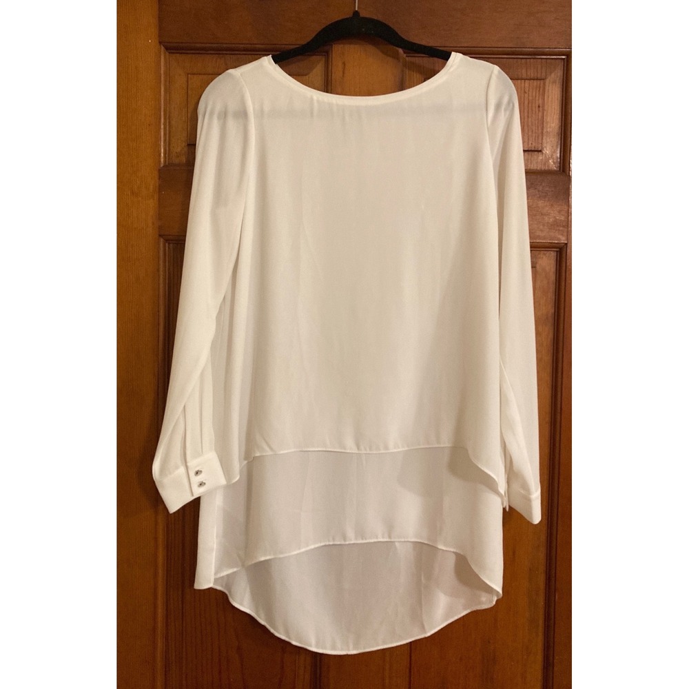 White House Black Market Womens Sz 2 Double Layer Hi-Lo Tunic Top Quiet Luxury
